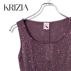 KRIZIA レディース クリツィア OF KRIZIA 新品 タグ付き 定価40950円 三陽商会 全面 スパンコール ニット タンクトップ キャミソール ノースリーブ 40 M レーヨン 紫 パープル ボルドー インナー 250TYのサムネイル