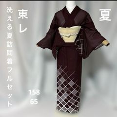 裄丈71 夏着物 正絹 絽 江戸小紋 フルセット 4点 夏帯 夏帯締め 夏