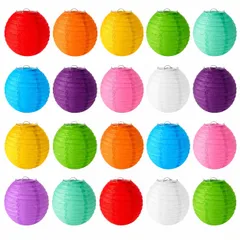 お盆提灯 祭り ランタン /パーティー/イベント/お祭り/居酒屋/誕生日/結婚式/開業/DIY絵画/装飾用 紙 10色20個セット 紙ちょうちん 丸型紙提灯 紙提灯 15cm)のサムネイル