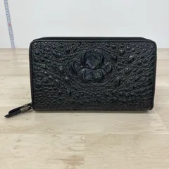 美品 クロコダイル　ラウンドファスナー 長財布 ブラック/黒 ウォレット 背ワニ  ハンドル付き[OR03073]のサムネイル