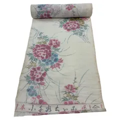 反物 逸品 紬 小千谷縮 草花 白 麻 【中古】のサムネイル