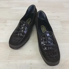 美品 銀座ヨシノヤ/Yoshinoya ローファー パンプス ダークブラウン クロコ型押し レディース シューズ 靴[OR03087]のサムネイル