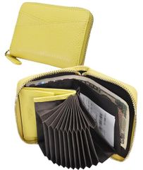ms[Beliora] Mini Wallet for Women & Men, Bi-fold, Genuine Leather, Anti-Skimming, YKK Zipper, [Supervised by a Beauty Advisor], Large Capacity, Compact, Accordion Style, Birthday Gift, Coin Purse (Mimosa Yellow)