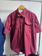 Wrangler ラングラー 半袖ワークシャツ L バーガンディ 赤 古着 ダメージありのサムネイル