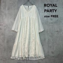 ROYAL PARTY ロイヤルパーティー F エンブロイダリーレースマキシワンピース  ロングワンピース マキシ丈 ティアード シフォン 刺繍 レース Vネック パフスリーブ 長袖 アイボリー フェミニン 上品 ★ ■◇ ■◆