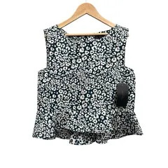 ザラ ベーシック ZARA BASIC タグ付き ブラウス トップス ノースリーブ 総柄 M グリーン系のサムネイル