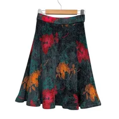ケンゾー KENZO ニットフレアースカート ウエストゴム 光沢 花柄 ひざ丈 マルチカラー サイズM   のサムネイル