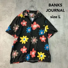 BANKS JOURNAL バンクスジャーナル L チャコールグレー系 半袖シャツ オープンカラーシャツ 開襟シャツ 総柄 花柄 フラワー アロハシャツ ボタニカル コットン ストレッチ 胸ポケット トップス カジュアル サーフ ★ ■◆のサムネイル