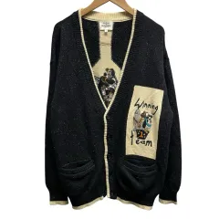 カステルバジャック CASTELBAJAC SPORTS アンゴラ混 メランジニット 長袖カーディガン 背面ロゴ 刺繍 サイズ1 Mサイズ相当 ブラックのサムネイル