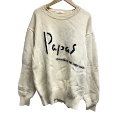 パパス Papas 長袖ニット セーター ウール100% ロゴ アイボリー のサムネイル