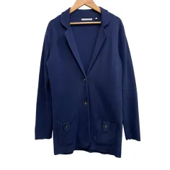 ドゥクラッセ DoCLASSE ニットジャケット トップス ロングカーディガン 羽織 前ポケット ネイビー サイズ11のサムネイル