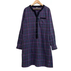 エディーバウアー EDDIE BAUER チュニックワンピース 膝丈 チェック柄 コットン コーディロイ パープル系 サイズPM M相当のサムネイル
