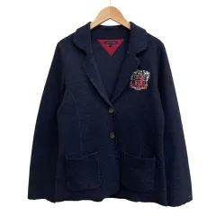 トミーヒルフィガー TOMMY HILFIGER ニットウールジャケット 長袖アウター シングル ロゴマーク刺繍 ネイビー サイズM  のサムネイル