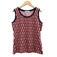 ロベルタディカメリーノ Roberta di Camerino タンクトップ 総柄 ビジュー レッド ネイビー ホワイト サイズ40 L相当 のサムネイル