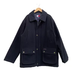 トミーヒルフィガー TOMMY HILFIGER ジャケット ロングコート フラップポケット 金ボタン 裏地キルティング ネイビー サイズMのサムネイル