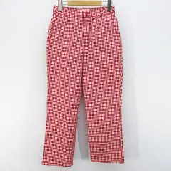 エムユースポーツ M・U SPORTS ゴルフ ギンガムチェック柄 ロング丈 パンツ 38 赤系 レッド ジップフライ 刺繍 プリント スリット 日本製のサムネイル