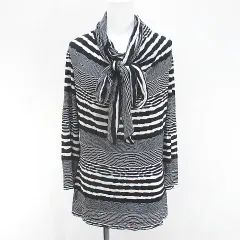 エスカーダ ESCADA ボーダー 長袖 カットソー チュニック M 黒系 ブラック ストレッチ リボンのサムネイル