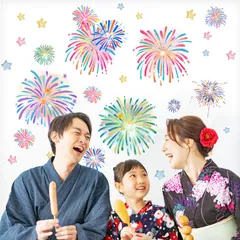 スクウェアショップ ウォールステッカー シール 花火 大きい 夏 飾り はがせる A4×8枚組 (通常サイズ:シュワっと花火）のサムネイル