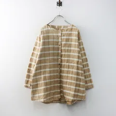 うさと USAATO 手織り 天然草木染 チェック ノーカラー シャツ ｜ベージュ トップス 前開き ブラウス【2400015074443】のサムネイル