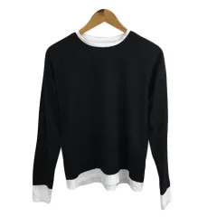 グローバルワーク GLOBAL WORK Tシャツ ロンT カットソー プルオーバー ラウンドネック レイヤード風 無地 長袖 M 黒 白 ブラック ホワイトのサムネイル