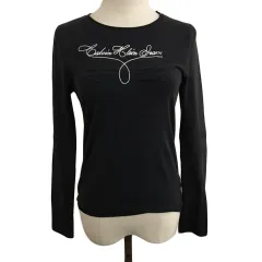 カルバンクラインジーンズ Calvin Klein Jeans カットソー Tシャツ プルオーバー ラウンドネック カットオフ ロゴ 刺繍 長袖 M 黒 白 ブラック ホワイトのサムネイル