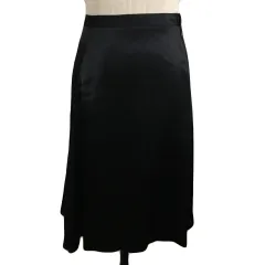 ダナキャランニューヨーク DKNY スカート フレア プリーツ ひざ丈 無地 アシンメトリー サテン 光沢 4 黒 ブラックのサムネイル