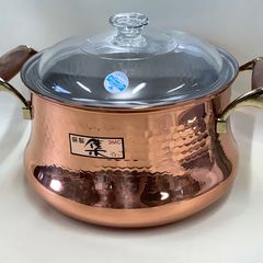 商品レトロ】銅製両手鍋『集つどい』　耐熱ガラス蓋つき　丸山技研　A197