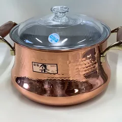商品レトロ】銅製両手鍋『集つどい』　耐熱ガラス蓋つき　丸山技研　A197のサムネイル