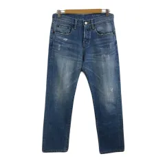 エルフォーブル ELFORBR パンツ デニム ジーンズ ストレート ロング ボタンフライ ダメージ加工 無地 38 青 ブルーのサムネイル