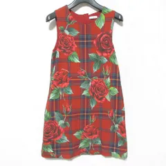 美品 DOLCE&GABBANA ドルチェ&ガッバーナ チェック×ローズ柄 ノースリーブワンピース キッズサイズ11/12 レッド キッズ 古着 中古 USEDのサムネイル