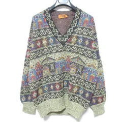 美品 MISSONI UOMO ミッソーニ ウォモ ヴィンテージ 総柄 Vネック アルパカ混 ウールニットセーター  サイズ48 ベージュ ブラック メンズ 古着 中古 USEDのサムネイル
