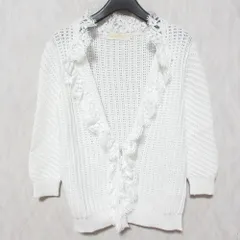 美品 VALENTINO ヴァレンティノ レースフリル ニット カーディガン サイズS ホワイト レディース 古着 中古 USEDのサムネイル