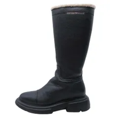 美品 Emporio Armani エンポリオアルマーニ レザー ロングブーツ ムートンブーツ ラバーソール 靴 シューズ 37/23.5 黒 ブラック レディース 古着 中古 USEDのサムネイル