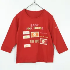 【美品】ベビーピンクハウス★たっぷりワッペンとカラフルロゴ♪ 七分袖カットソー・Tシャツ 親子コーデに！ キッズサイズS 赤系 z22151のサムネイル