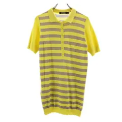 DKNY DONNA KARAN NEW YORK ダナキャランニューヨーク 日本製 ボーダー柄 半袖 ポロシャツ M イエロー×グレー レディース 古着のサムネイル