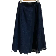 美品 MUVEIL ミュベール リーフ刺繍プリーツスカート サイズ38 ネイビー レディース 古着 中古 USEDのサムネイル