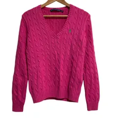 美品 RALPH LAUREN SPORT ラルフローレンスポーツ Vネック ケーブルニットセーター サイズL ピンク レディース 古着 中古 USEDのサムネイル
