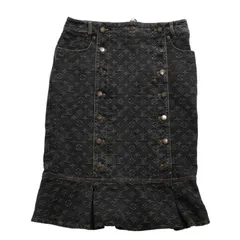 LOUIS VUITTON ルイヴィトン モノグラムデニム マーメイドスカート RW072W ブラック レースアップ 編み上げリボン Sサイズ 美品 中古 4a004814のサムネイル