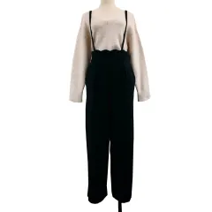 クチュールブローチ COUTURE BROOCH サロペット パンツ ワイド ストレート ロング ハイウエスト ウエストゴム 無地 42 黒 ブラックのサムネイル
