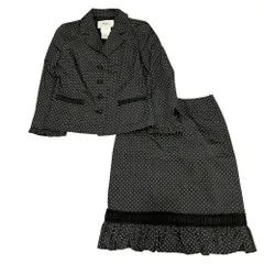 美品 Rene ルネ ドット柄 ジャケット ひざ丈 スカート スーツ セットアップ 38/36 ブラック レディース 古着 中古 USEDのサムネイル