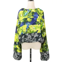 良品 DRIES VAN NOTEN ドリスヴァンノッテン フラワープリント シルクコットン 長袖 ギャザーブラウス サイズS イエロー ブルー レディース 古着 中古 USEDのサムネイル