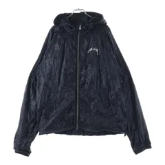 STUSSY (ステューシー) 24SS Beach Shell Wrinkled Nylon Jacket ビーチシェル シワ加工 フロントロゴプリント ナイロン ジップアップ フーデッド ジャケット ブラックのサムネイル