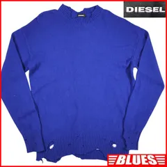 DIESEL ディーゼル イタリア製 セーター ニット M 青 ダメージ加工 アルパカ ナイロン  古着 メンズ ニット_セーターサイズM一覧←SEULB屋着古← TY4594のサムネイル