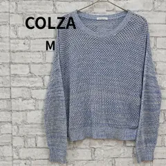 COLZA コルザ メッシュニット セーター M 古着 透かし編み 長袖 ライトブルーのサムネイル