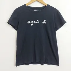 agnes b. アニエスベー Tシャツ 半袖 ロゴ フロッキー プリント クルーネック カジュアル ブラック 2 G595のサムネイル