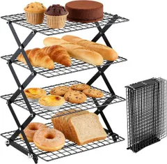 ケーキクーラー 4段 折りたたみ式 クーリングラック 長さ40cm 幅25cm ブラック 大容量 ベーキングラック 冷却棚 クッキー・パン・ケーキ用のサムネイル