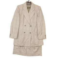 DAKS ダックス スーツ セットアップ グレンチェック柄 ダブルブレスト テーラード ジャケット タイト スカート 膝丈 ベージュ 9AR【M】 レディース 【中古】のサムネイル