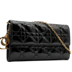 クリスチャンディオール Christian Dior カナージュ 長財布 チェーンウォレット キルティング パテントレザー ブラック 黒 ロゴチャーム 夏休み 帰省 お盆 敬老の日 シルバーウィーク 秋 ハロウィン ギフト プレゼントのサムネイル