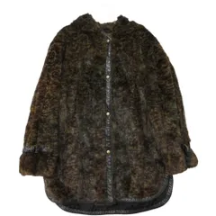 EMBA エンバ コート 毛皮 コート ウィーゼルファー スナップボタン フード付き ブラウン F【L】 レディース 【中古】のサムネイル