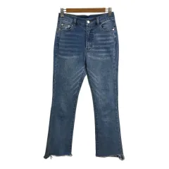 レイカズン Ray cassin パンツ デニム ジーンズ ストレート フレア ロング ダメージ加工 カットオフ ジップフライ 1 水色 ライトブルーのサムネイル
